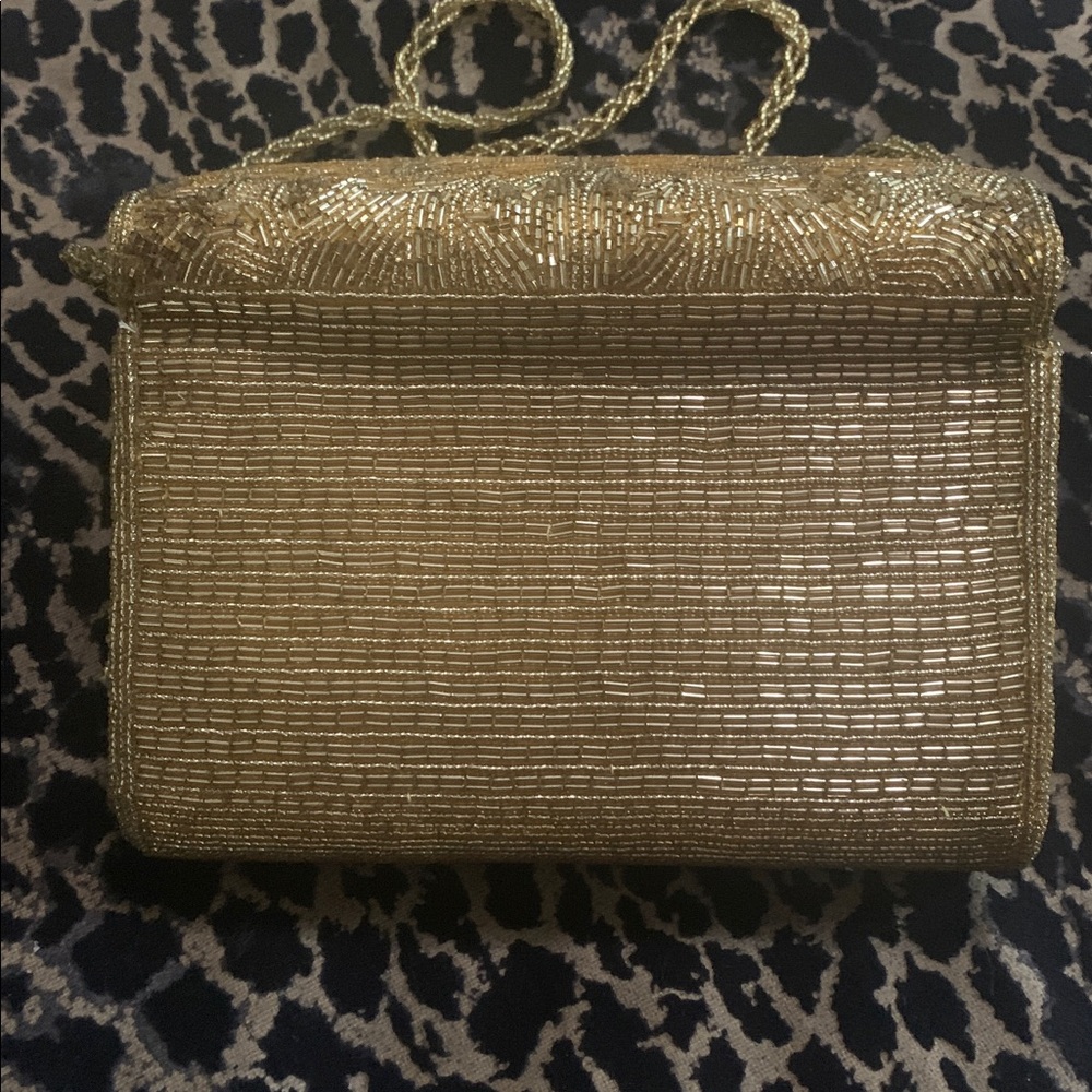 Vintage Gold Beaded Evening Bag Crossbody Wedding Party Clutch Glam - Picture 7 of 8